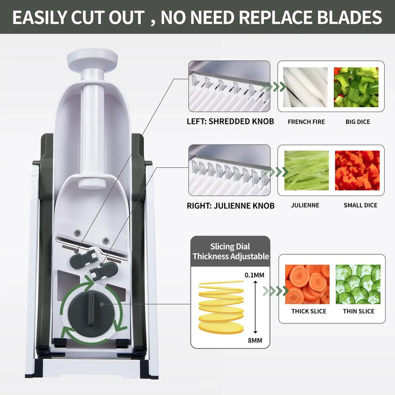 5 em 1 Manual Seguro Chopper Vegetal Multi-função Slicer Acessórios de Cozinha Tiras Julienne Dicer Mandoline Slicer